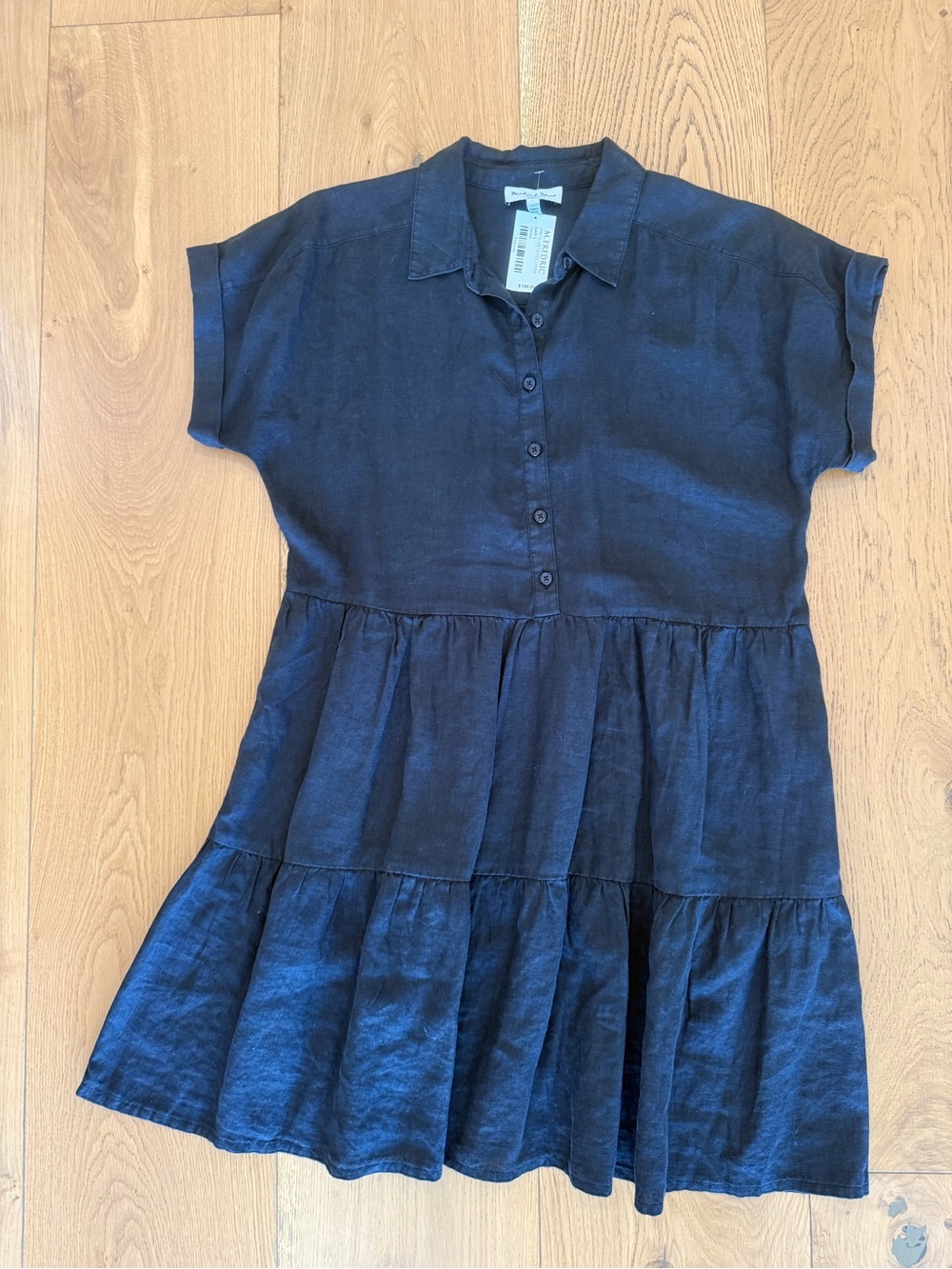Black Button Front Tiered Shirt Dress